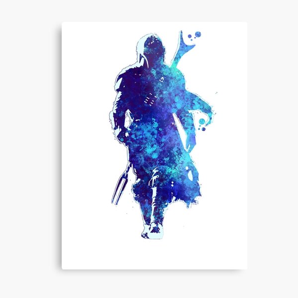 MANDO Silhouette Blue Paint Spatter Metal Print