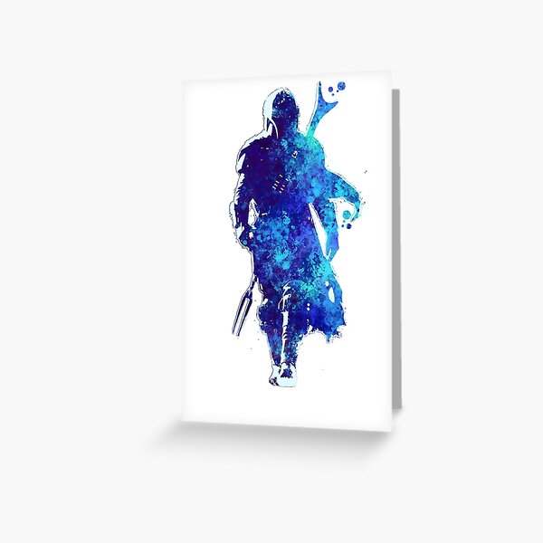 MANDO Silhouette Blue Paint Spatter  Greeting Card