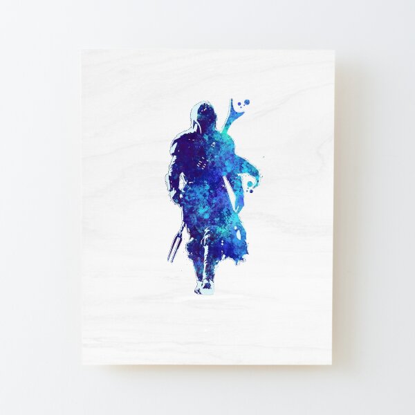 MANDO Silhouette Blue Paint Spatter Wood Mounted Print