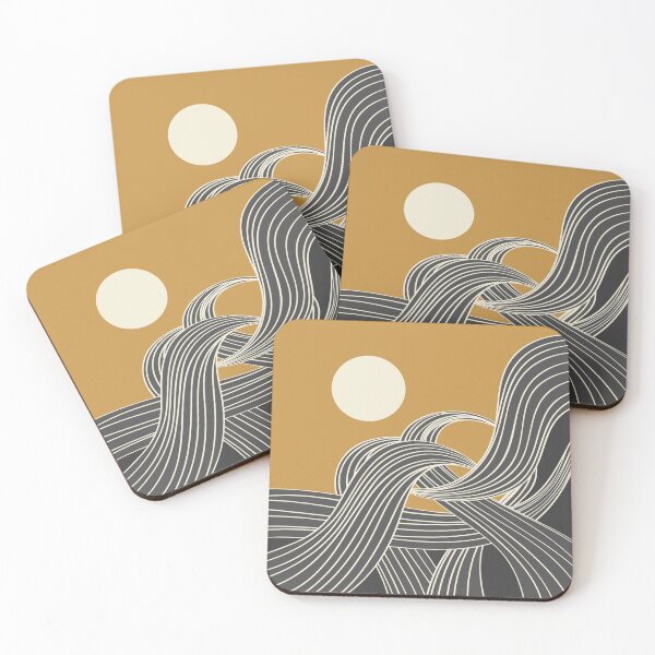 Item preview, Wave and Moon Art, Mustard Yellow and Gray, Geometric Art designed and sold by meggydesigns.