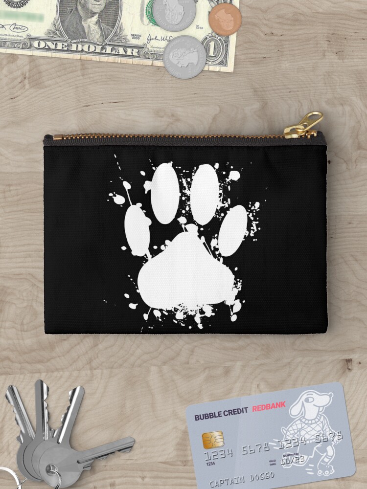 White Paint Splatter Dog Paw Print Zipper Pouch for Sale by Almdrs