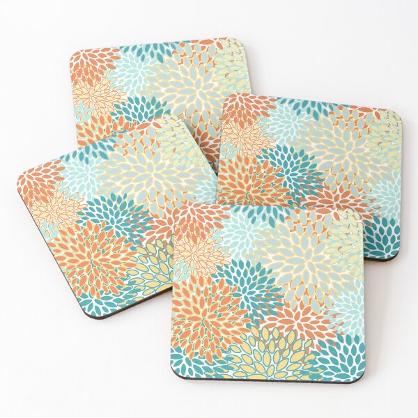 Item preview, Floral Prints, Navy Blue, Orange, Yellow and Aqua, Abstract Art designed and sold by meggydesigns.