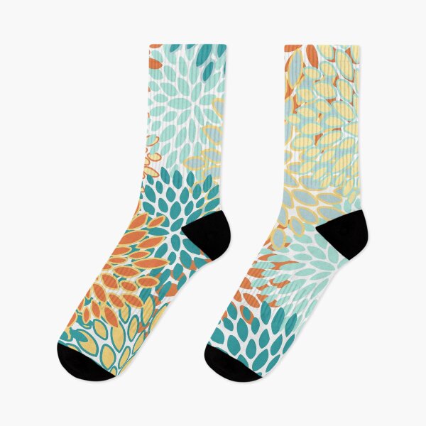 Item preview, Floral Prints, Navy Blue, Orange, Yellow and Aqua, Abstract Art designed and sold by meggydesigns.