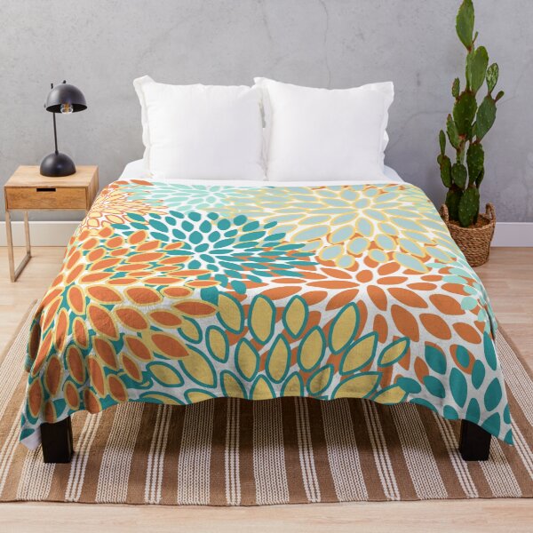 Item preview, Floral Prints, Navy Blue, Orange, Yellow and Aqua, Abstract Art designed and sold by meggydesigns.
