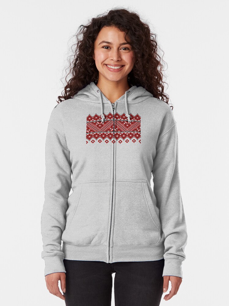 Alternate view of #Ukrainian #Embroidery, #CrossStitch, #Pattern Zipped Hoodie