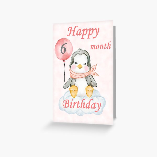Item preview, Pink Baby Penguin Happy 6 Month Birthday designed and sold by suziigifts.