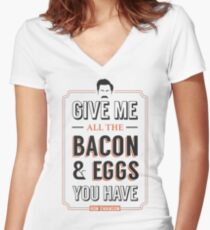 Gib mir alle Speck & Eier, die du hast | Ron Swanson Parks & Freizeit Zitat Leslie Knope Tailliertes T-Shirt mit V-Ausschnitt