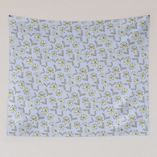 Item preview, Lazy Daisies hand-drawn style flowers fashion print, pale yellow on pale lavender designed and sold by Susan Marie Williams.
