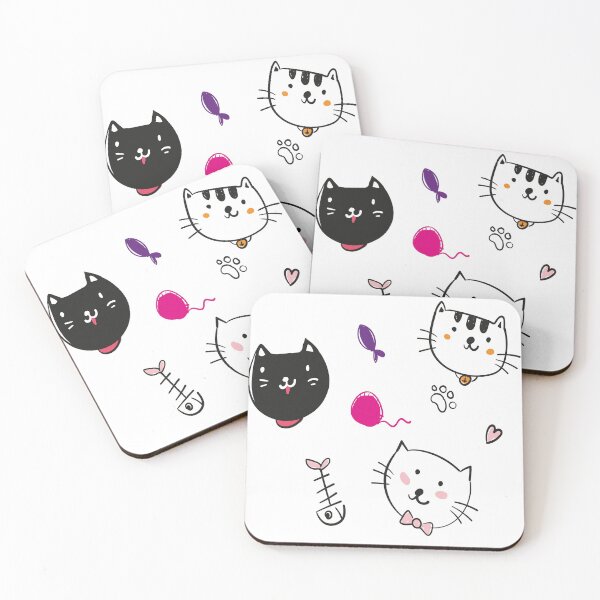Aperçu de l'œuvre Chat Mignon Blanc Noir Kitty Neko Chaton Chats Kawaii Poisson créée et vendue par peachyline.