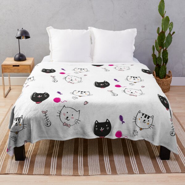 Aperçu de l'œuvre Chat Mignon Blanc Noir Kitty Neko Chaton Chats Kawaii Poisson créée et vendue par peachyline.