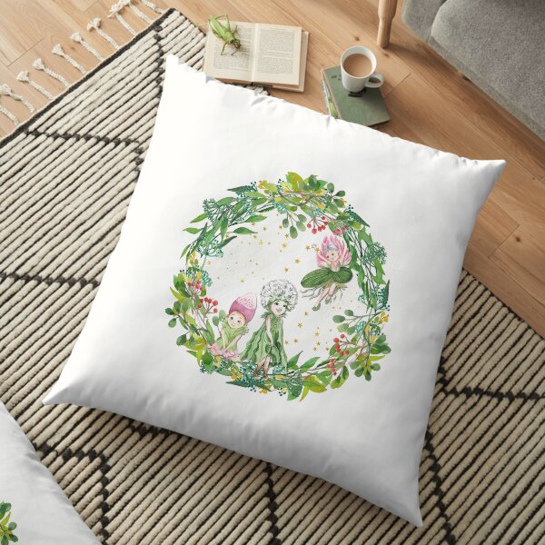 Three Garden Fairies in Wreath Floor Pillow