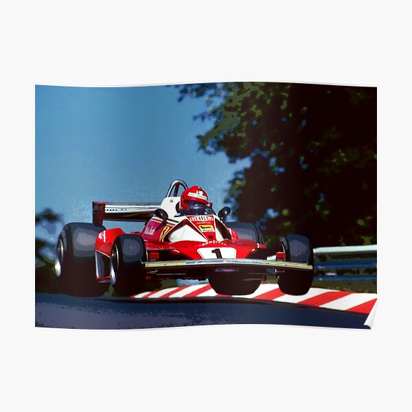 Niki Lauda jumping in his 1976 Formula 1 car Poster