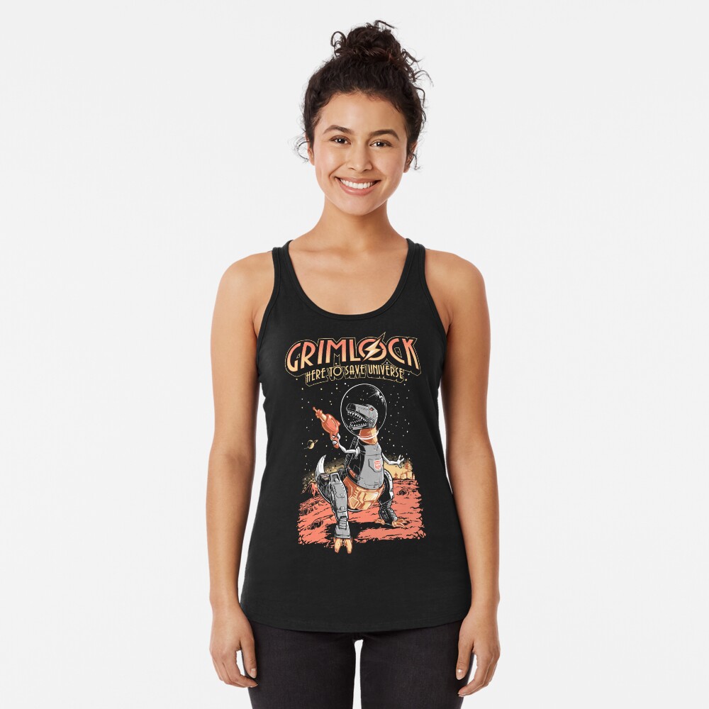 Space Pulp Robot Dinosaur Hero Racerback Tank Top