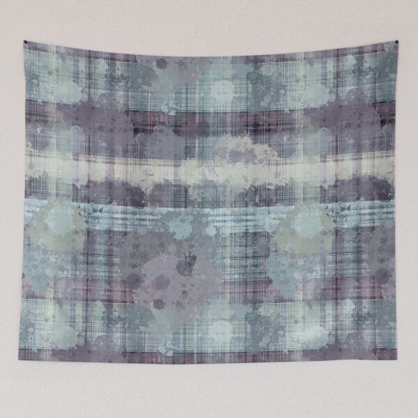 Item preview, Paint Splattered Abstract Plaid Grunge Fabric Grey Purple Blue designed and sold by RootSquare.