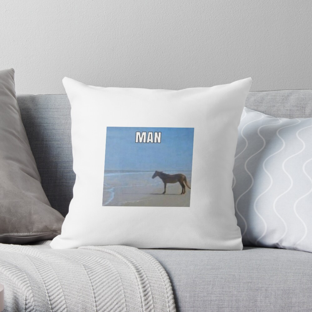 Man Horse By Ocean Meme Throw Pillow By Makothewizard Redbubble