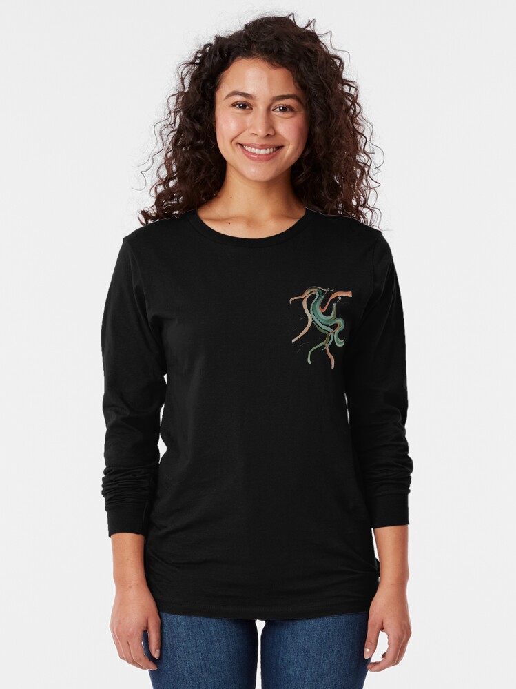 Thumbnail 2 of 5, Long Sleeve T-Shirt, "Plumage" A watercolor of a bird - By Y Paint and Pastels designed and sold by KidSquidStudios.