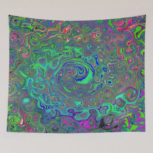 Aperçu de l'œuvre Trippy Chartreuse et Blue Retro Liquid Swirl créée et vendue par myrubiogarden.