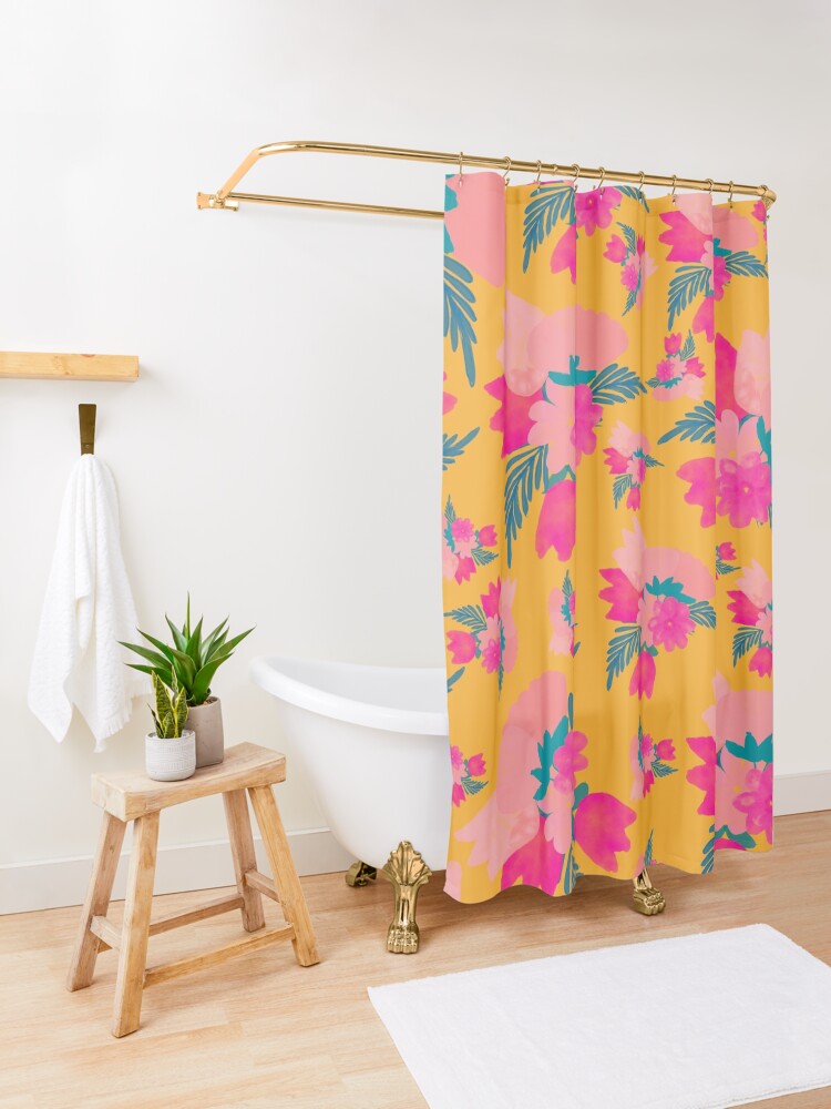"Bright florals on yellow" Shower Curtain by Urvartist Redbubble