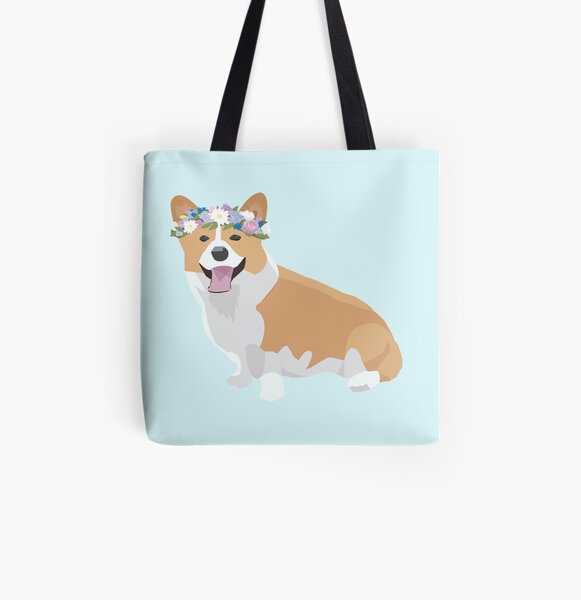 Floral Silhouette Dog mom tote bag White or Natural book bag Corgi Mama Oversized Tote Bag shopping bag clothes bag