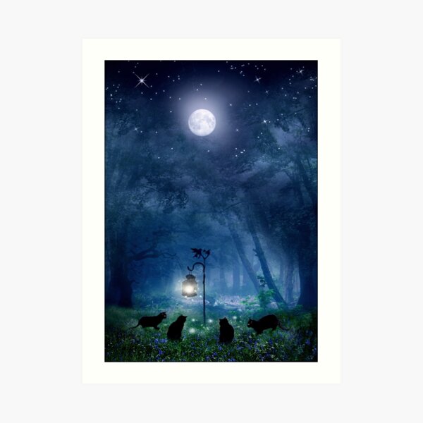 The Witches Cats - Full Moon version Art Print