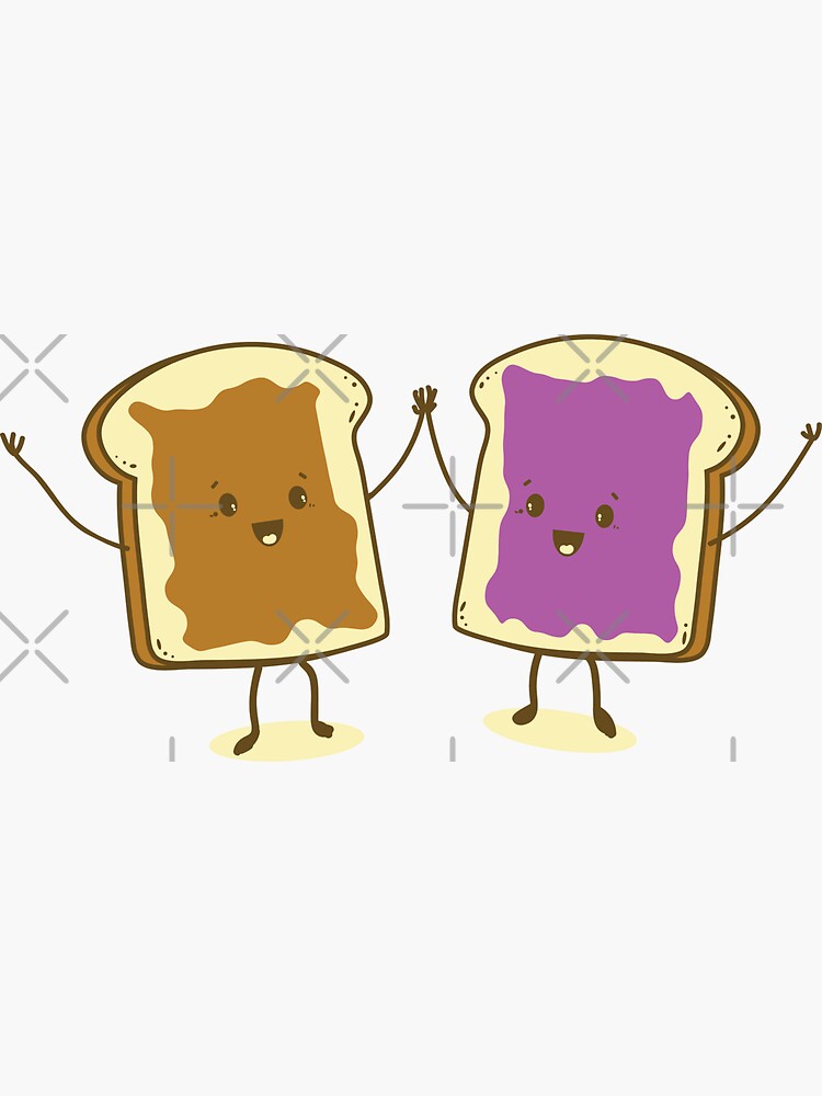 Kawaii Cute Peanut Butter And Jelly Are Friends Cartoon Graphics Sticker By Bigraydesigns
