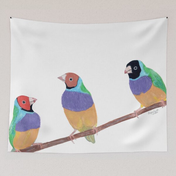 Item preview, Rainbow Multi Colored Colorful Wild Gouldian Finches Painting Print designed and sold by TheNativePigeon.