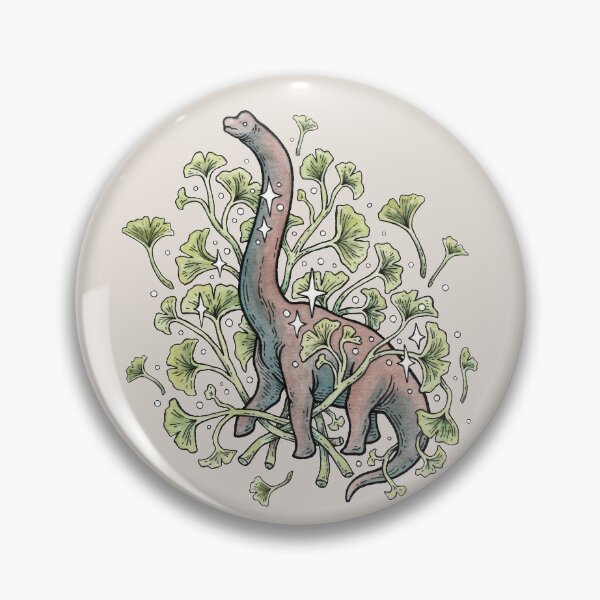 Brachio Ginkgo | Calm Color Palette | Dinosaur Botanical Art Pin