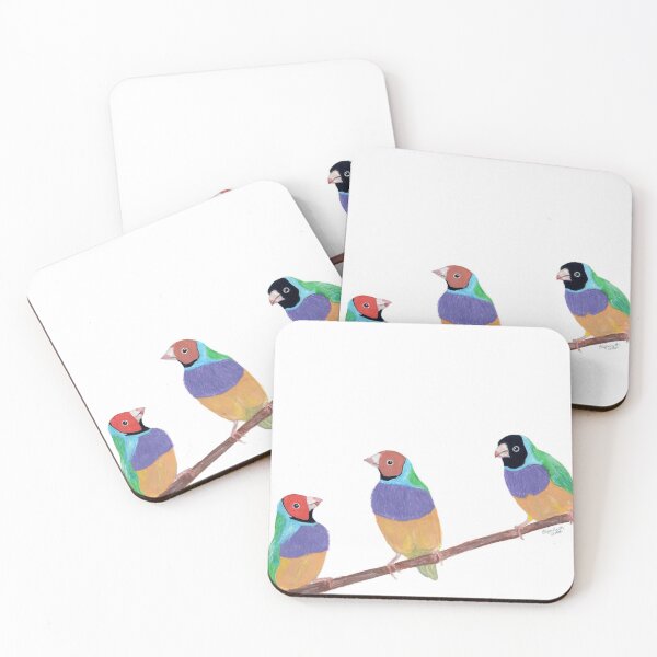 Item preview, Rainbow Multi Colored Colorful Wild Gouldian Finches Painting Print designed and sold by TheNativePigeon.