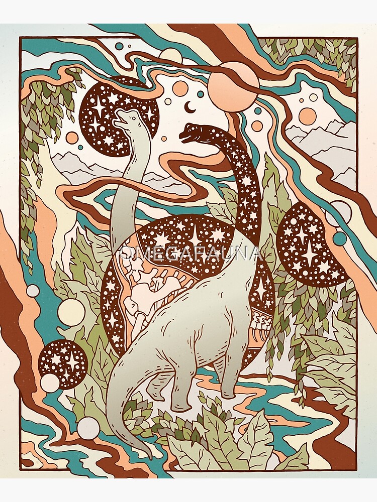 Jurassic Portal | Retro Rainbow Palette | Dinosaur Science Fiction Art by OMEGAFAUNA