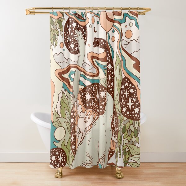 Jurassic Portal | Retro Rainbow Palette | Dinosaur Science Fiction Art Shower Curtain