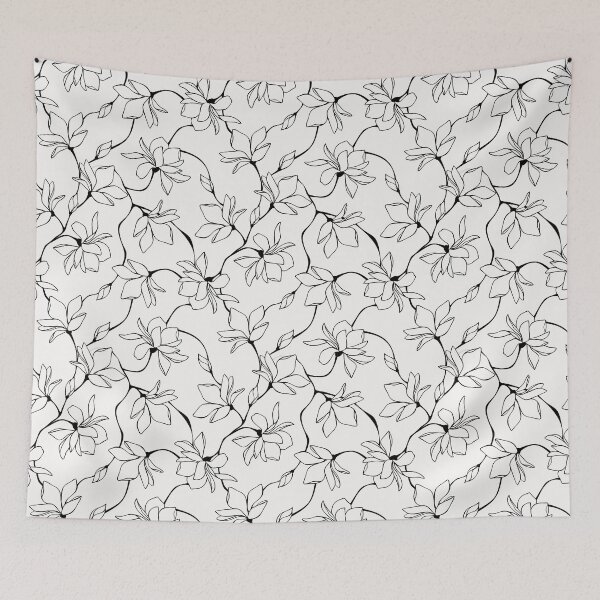 Item preview, Black and white line art pattern with magnolia flowers. designed and sold by Naddya.