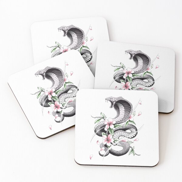 Item preview, Fierce Cobra Tattoo Style with Cherry Blossoms designed and sold by Tyler Rosso.