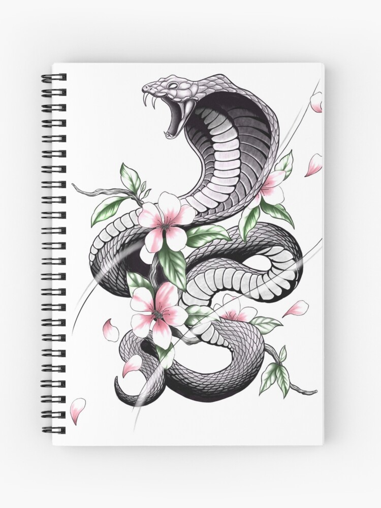 Cuaderno de espiral «Estilo de tatuaje de cobra feroz con flores de cerezo»  de Tred85 | Redbubble