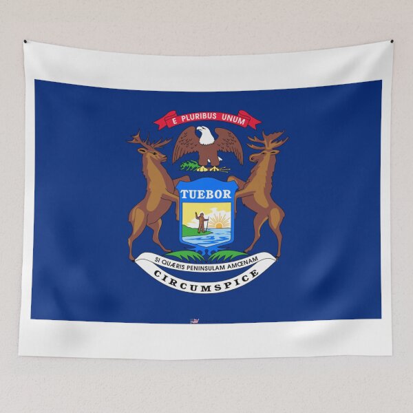 Item preview, MICHIGAN STATE FLAG PRIDE MASK PIN TEE designed and sold by denisetees.