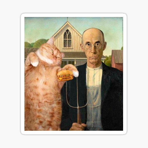 Item preview, hamburger cat, American Gothic cat designed and sold by adyyazmin1.