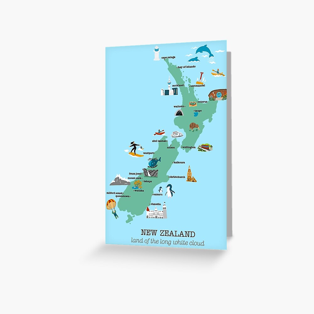 "New Zealand Map" Greeting Card for Sale by TillyScribbles Redbubble