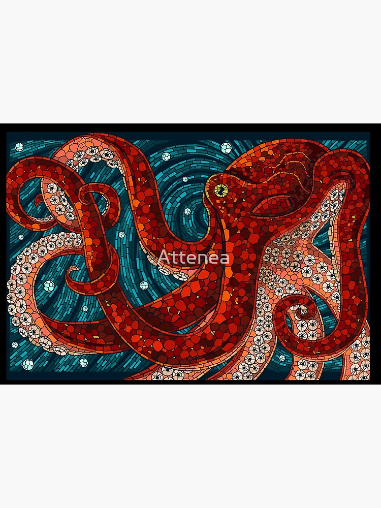 Mosaic style red octopus mask by Attenea