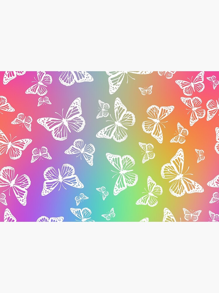 White Butterflies on Rainbow Colored Background Pattern by RootSquare