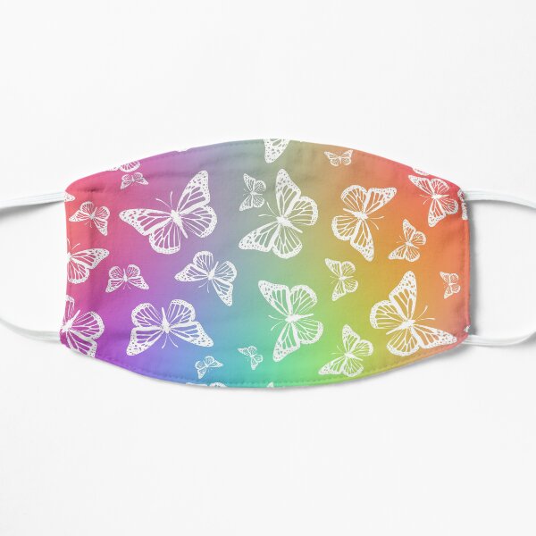 White Butterflies on Rainbow Colored Background Pattern Mask