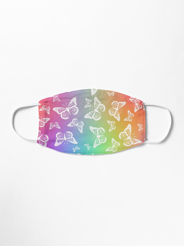 Alternate view of White Butterflies on Rainbow Colored Background Pattern Mask
