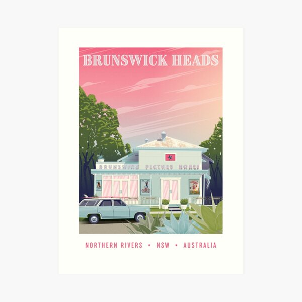 A travel poster of the famous Brunswick Picture House in Brunswick Heads, New South Wales, Australia. Art Print