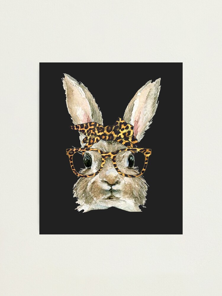 Alternate view of Bunny Rabbit Glasses Leopard Print Bow Funny Hipster Easter Photographic Print