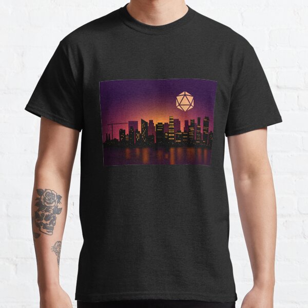 Synthwave Futuristic City D20 Dice Moon Tabletop RPG Maps and Landscapes Classic T-Shirt