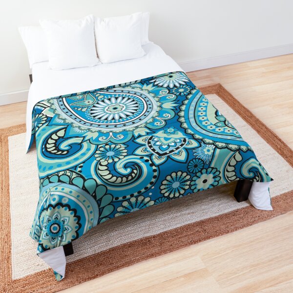 Blue Floral Paisley Pattern Texture Comforter