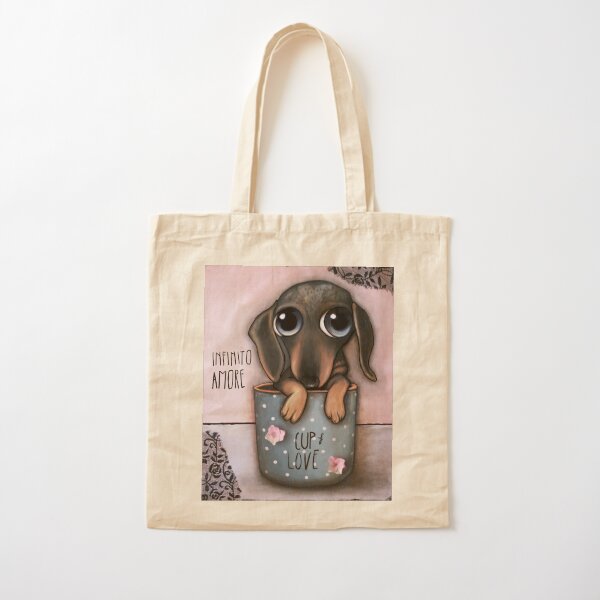 Dachshund inside a cup of Love Cotton Tote Bag