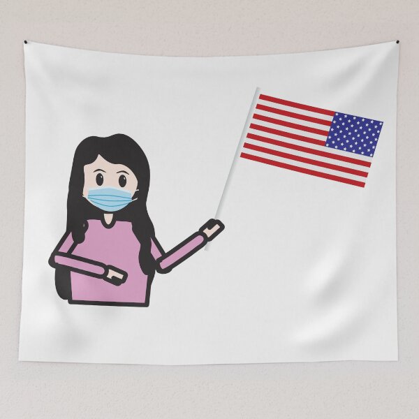 Item preview, Girl with face mask holding the USA flag designed and sold by sigdesign.