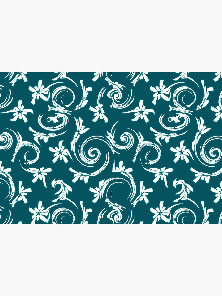 Stars Swirls and Spirals Teal White Pattern by RootSquare