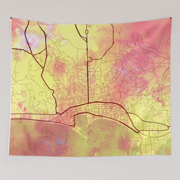Item preview, Cannes France Street Map Art Watercolor Yellow Pink designed and sold by IvonDesign.