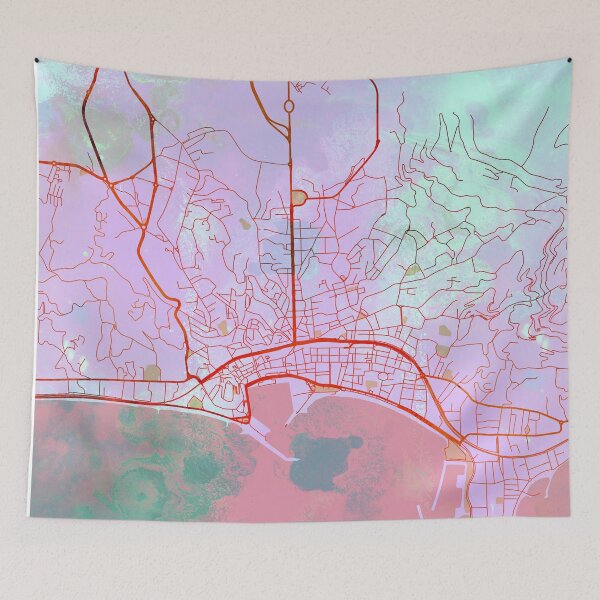 Item preview, Cannes France Street Map Art Watercolor Pink World designed and sold by IvonDesign.