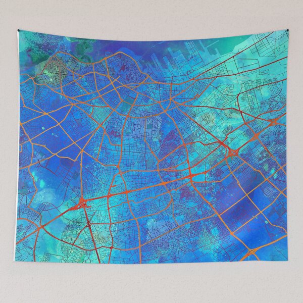 Item preview, Casablanca Morocco Street Map Art Watercolor Blue Lounge designed and sold by IvonDesign.